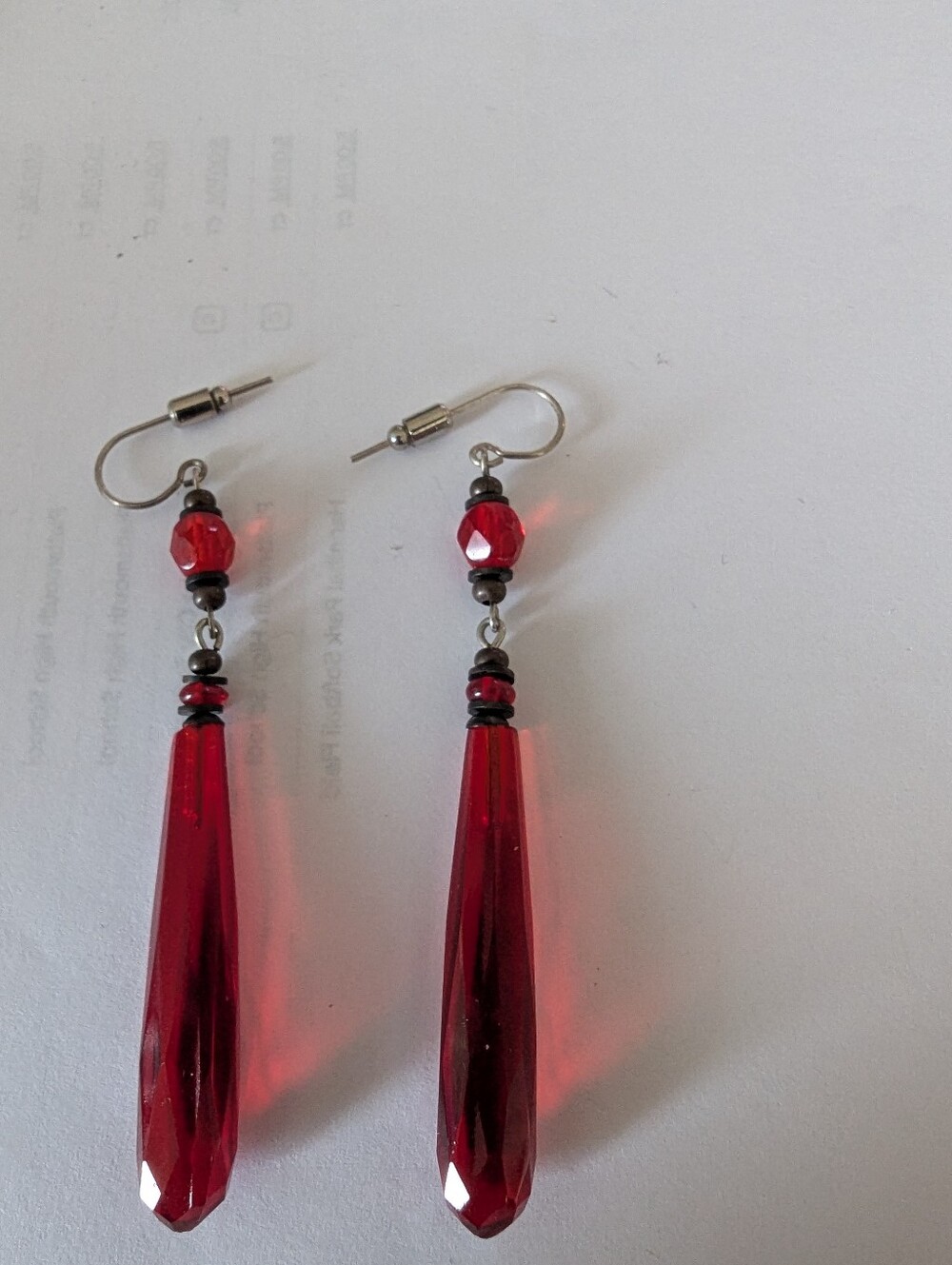 Red Frosted Czech Glass Prism Earrings